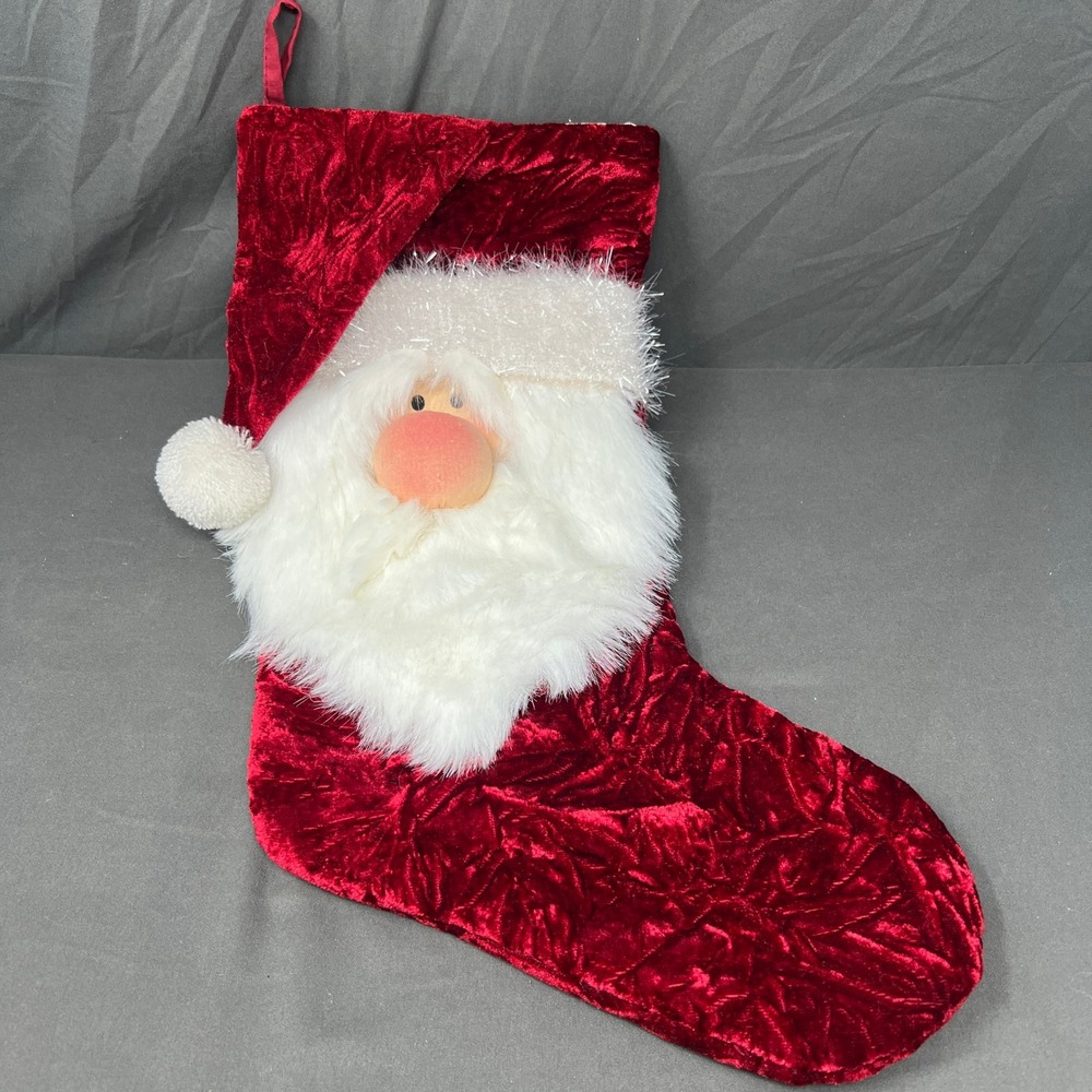 Prima Creations Santa Christmas Stocking 17" Red Crushed Velvet Holiday Decor